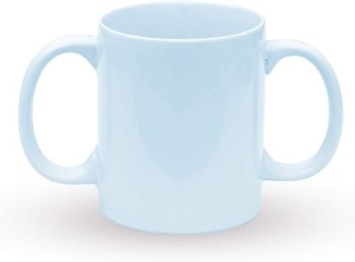 HEALTHANDWEALTH® Dual Handle Mug (Double Grip Mug) to Aid Tremors, Microwave Safe, 350 Ml Capacity (Blue)