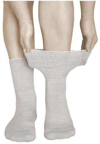 vitsocks Women's Diabetic MERINO WOOL Seamless Wide Top Socks (2 PAIRS) Terry Sole Swollen Feet Ankles Legs, light beige, 6-8