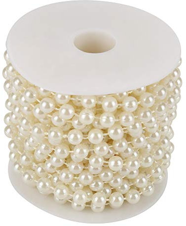 Artificial Pearls String Beads Chain, 10m/Roll 8mm Pearl Beads String Chain Garland, Grinding Pearl Wire Beads Garland String DIY Wedding Decoration for Party Home Decoration (Beige1)