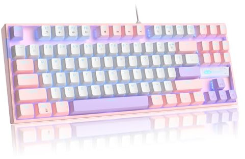 MageGee 75% Mechanical Gaming Keyboard with Red Switch, LED White Backlit Keyboard, 87 Keys Compact TKL Wired Computer Keyboard for Windows Laptop PC Gamer - Cherry Pink