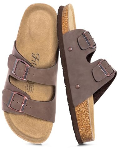 FITORY Sandales Femme été confortable，Chaussures et Mules Orthopédiques Femme en Cuir，Lacet Reglable，Marron，Taille 37