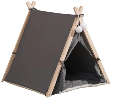 Pevfeciy Pet Tipi Hundezelt Katzenzelt Haustierzelt Das Zelt Tragbar Abnehmbar mit Kissen Hundehöhle kleine Hunde Katzenhöhle große Katzen,Grau