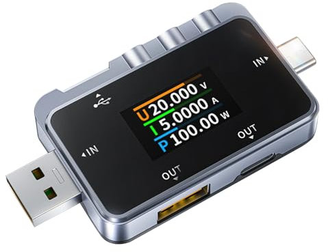 Jadeshay USB Tester Messgerät, FNAC-28 USB C Tester Digitales Voltmeter Amperemeter Power Bank Ladegerät Kapazität Meter Erkennung 4-24V 0-6.5A