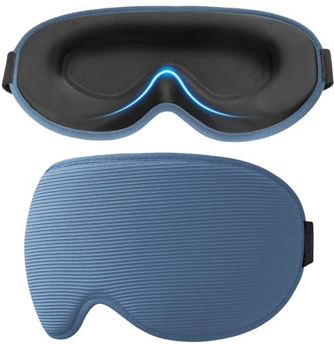 Gritin Schlafmaske für Seitenschläfer, Upgrade 3D Augenhöhlen Schlafbrille mit Verstellbarem Gummiband, Lichtblockierend & Atmungsaktiv, Augenmaske für Männer & Frauen, für Reise, Nickerchen -Blau