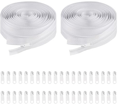 2 STK Endlosreißverschluss mit Zipper, Endlos Reissverschluss mit Zipper, Metall Reißverschluss Endlos, 10m Lang 2,5 cm breit Endlosreissverschluss für Bettwäsche Kleidung Meterware mit 40 Endstück