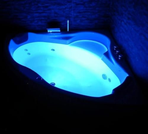 Supply24 since 2004 Whirlpool Badewanne Paris – Made in Germany – Eckmontage (150x150 cm) – 8 Massagedüsen & LED Farblichttherapie – mit Armaturen – Eckwanne für 2 Personen