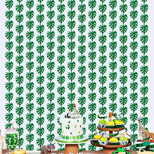 2 Stück Lametta Vorhang Palmblätter Grün 1x2m Glitzervorhang Party Deko Tropische Dschungel Geburtstag Hawaii Mottoparty Fotohintergrund Sommerfest Dekoration ﻿