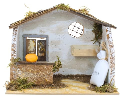 Moranduzzo Bottega Leer, 20 x 14 x 18 cm, rustikaler Stil, für 10 cm Weihnachtskrippe, handgefertigt, offizielles Produkt, hergestellt in Italien (Bottega Bäcker)