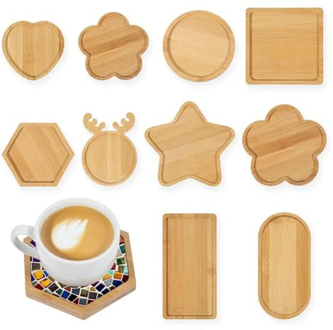 Cenei 10pcs Bases en Bois pour Mosaique, Différents Formes pour Les Artisanats en Mosaique. Idéal pour Les Bricolages, Les Tuiles de Mosaïque et Les Dessous de Verre.