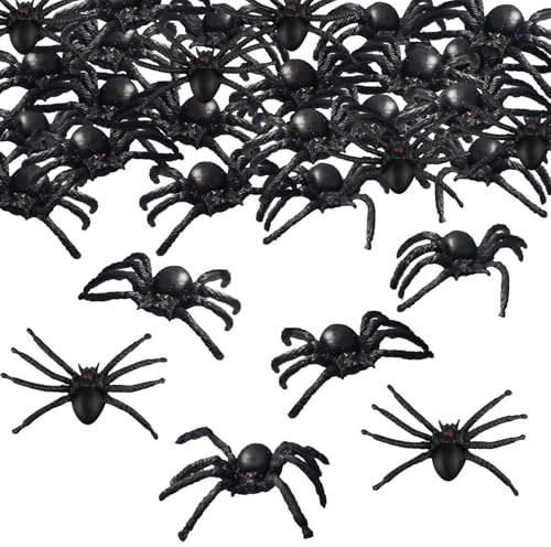QIZHIQIAMY Spinnen Halloween, Spinne Spielzeug, Halloween Deko Spinne, Realistische Kunststoff Spinnen, Plastik Spinnens Klein, Halloweens Dekorationen für Zuhause, Büro, Party (50PCS)