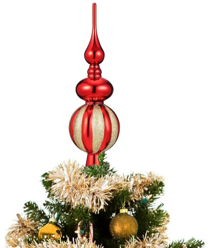 iplusmile Spherical Christmas Tree Topper: Vintage Plastic Xmas Finals Red Traditiobal Tree Topper Christmas Decoration for Party Decoration,high: 9 Inch