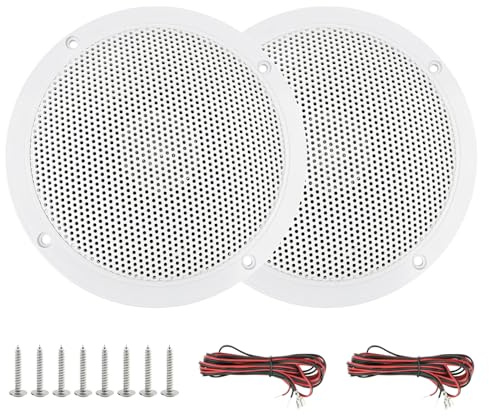 5.25 Inch Marine Speakers White - 12V Waterproof Boat Speakers 1 Pair | 40-60 Watt RMS 4-Ohm Weather Resistant Indoor Outdoor RV Marine Stereo Systems for Boats