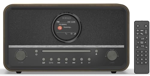 KEiiD Compact Radio CD Player with Speakers, Art-Deco Bluetooth Stereo Shelf System for Home, LED Display, USB Playback, AUX, 3.5mm Headphone Output