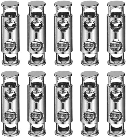 QUARKZMAN 10 Stück Kordelstopper 2 Loch Seilstopper 6mm Metall Kordelklemme mit Federverschluss Gummikordel Stopper für Kordel Schnürsenkel Kordeln Paracord Dunkelgrau 10mm Durchmesser