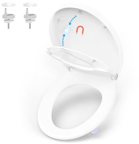 YEAUPE PRO Toilettendeckel mit Kindersitz O-Form,Weißer PP WC Sitz mit Absenkautomatik & Quick-Release, Inklusive Installationsschablone, Leicht zu Montieren, Soft-Close,44,6 x 37,2 cm