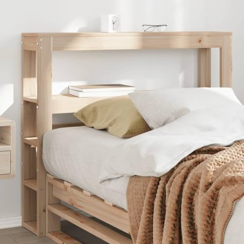 Hoopleep Kopfteil mit Ablagen 75 cm Massivholz Kiefer, freistehend, Robustes Holz Bett Kopfteil für Queen-Size Betten, platzsparend mit Regal