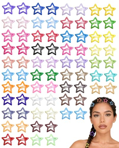 WUNZILO 76 Pezzi Mollette per Capelli a Stella,Mollette a Scatto a Stella per Bambine e Donne,Forcine a Stella Colorate Antiscivolo per Capelli Bambine Ragazze,Acconciature Quotidiane Feste e Party