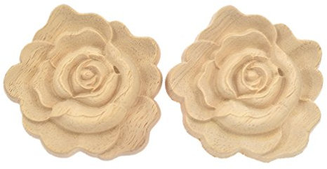 Kesheng 2X Holzornamente Holzrose Holzblumen Schnitzerei für Möbel Schrank Wand Dekor MEHRWEG