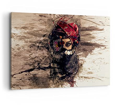 Wandbilder Dekoration Wohnzimmer Frau Folklore Bilder auf Leinwand 120x80cm Leinwandbild mit Rahmen Schlafzimmer Küche Deko Wand Kunstdruck Art Groß XXL Wanddeko Bild Wall Decor Canvas AA120x80-3858