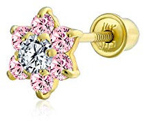 Bling Jewelry Winzige Rosa Cubic Zirconia Blume Helix Knorpel Ohrläppchen Piercing Daith Cz 1 Stück Ohrstecker Für Frauen Teenager Echte 14K Gold Schraube Zurück 4Mm