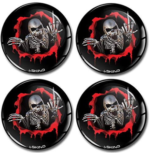 Biomar Labs® 4 x 65mm Aufkleber 3D Silikon Totenkopf Schädel Für Radkappen Nabenkappen Radnabendeckel Rad-Aufkleber Nabendeckel A 2665
