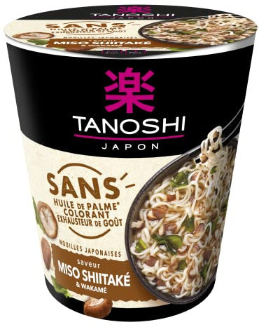 TANOSHI Cup Nouilles japonaises instantanées - Saveur Miso Shiitaké et Wakamé - 64 g - Pour 1 personne