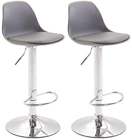 CLP 2er Set Thekenhocker Kiel Kunststoff I Barhocker Mit Polsterung Und Kunstlederbezug I Barstuhl Mit Metallgestell, Farbe:grau, Gestell Farbe:Chrom