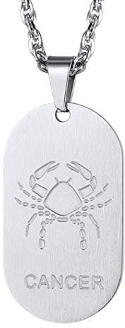 Richsteel Cancer Zodiac Sign Necklace for Women, Dog Tag Pendant Present for Girlfriend, Stainless Steel Horoscope Jewellery Girls Cancer Constellation Chain Necklace