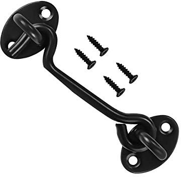 Hook and Eye Latch Barn Door Latch, Heavy Duty Solid Thicken Stainless Steel Gate Latch, Cabin Easy Lock Hooks and Eye Latch (100mm /4'', Black)
