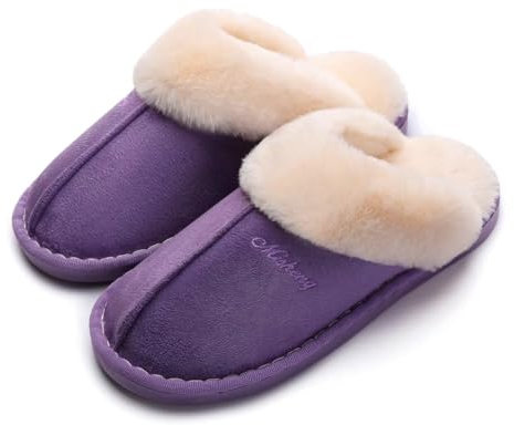 SincereWay Donna Peluche Pantofole Da Casa Morbide E Comode Antiscivolo Calore Invernale (Purple, 36-37)