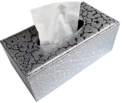 LLRY PU Leather Household Office Rectangular Tissue box Paper Holder Box Cover Case Napkin Holder Car Automotive Decoration (White Lightning)