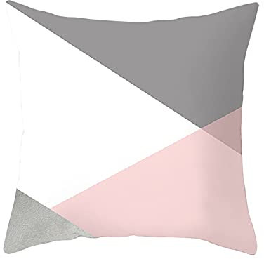 Daesar Coussins Decoratifs, Housse de Coussin 40x40 Blanc Gris Rose Coussin Deco Salon de Jardin Geometrique, Polyester