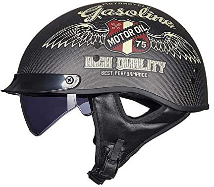 Casques Bol Casques Jet Brain - Cap Sécurité Scooter Casquette Anti-Collision Lunettes Intégrées Adulte Hommes Femmes Casque en Fibre de Carbone Certification ECE,C-XL=（61~62cm）