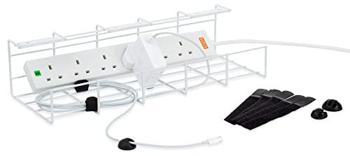 LIVIVO Under Desk Cable Storage Management Tray – Sturdy Wire Organiser Keeping Your Desk Clean – Made from Steel with Max Load of 5kg Perfect for Home & Office (White)
