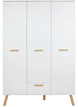 Newfurn Kleiderschrank Weiß Schrank Modern Skandi - 130x190x60 cm (BxHxT) - - Kinderzimmer Babyzimmer Kinderstube