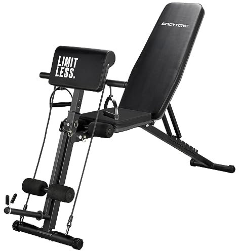 Bodytone - Banco de Musculación - Respaldo Ajustable en 7 Posiciones, Estructura de Acero, Tapizado en Semipiel, Gomas Elásticas y Extensor, Ideal para Casa - Peso de Usuario 130 kg - DB3