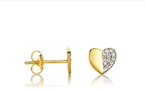 14 Karat 585 Liebe Kleine Herz Ohrstecker mit Zirkonia Steinen Italienisch Ohrschmuck Gelbgold - ESG-0043