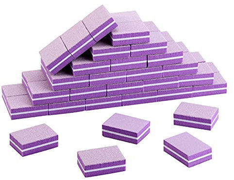 50 Pcs Mini Nail Buffer Blocks 180/100 Grit Sandwich Nail Buffer Washable for Nail Care(Purple)
