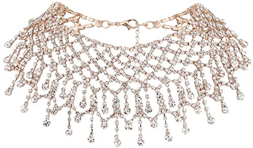 FINGERINSPIRE Strass Quaste Breite Choker Hellgold Vollkristall Quaste Halsketten Strass Lätzchen Halskette Luxus Fransen Halskette für Hochzeit Party Schmuck Accessoires für Frauen und Mädchen