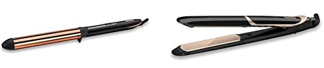 BaByliss Tenacilla Salon Brilliance C455E - Rizador de pelo de 28 mm con recubrimiento de Titanio, tenacilla extra larga & BaByliss ST393E Plancha de pelo profesional, Color Negro