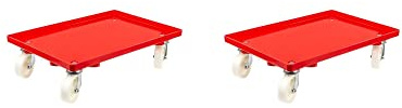 SparSet 2X Transportroller für Euroboxen 60x40cm mit Kunststoffräder rot | Geschlossenes Deck | 2 Lenkrollen & 2 Bockrollen | Traglast 300kg | Kistenroller Logistikroller Rollwagen Profi-Fahrgestell