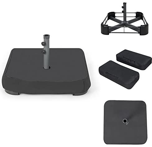 COSTWAY Base de Parasol de Patio 90 kg Sacs de Sable, Support de Parasol Extérieur Couvercle Toutes Saisons, 2 Boutons de Serrage et 1 Adaptateur, pour Patio Bord de Piscine Terrasse