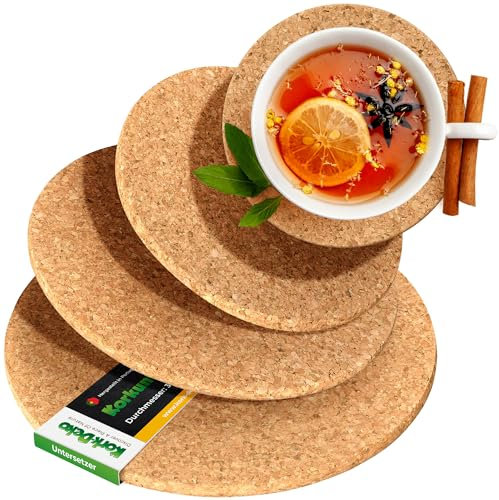 4er-Set Topfuntersetzer aus Kork | 4 Untersetzer in verschiedenen Größen | 15cm, 20cm, 25cm, 30cm | Made in Portugal