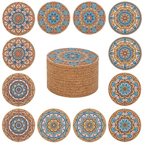 STARUBY 12 Pcs Cork Coasters, Coasters for Drinks, for Coffee Table, for Drinks Absorbent Kitchen Dining Room Decoration 10cm Round