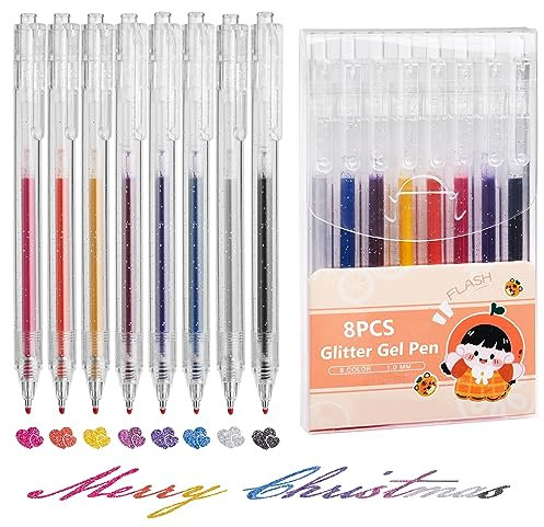 EooUooIP Glitzerstifte Gel,8 Stück Glitzer Gelschreiber Set,Glitzer-Gelstift,Druckkugelschreiber Mehrfarbig 1.0 MM Gelschreiber,Inklusive Glitter für Tagebuch, Malen, Kritzeln, Büro