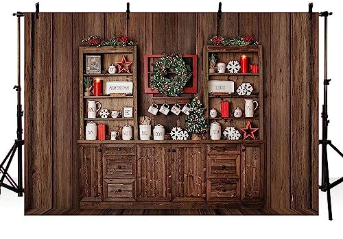 AIBIIN 2,1x1,5 m Navidad fotografía telón de Fondo Navidad Guirnalda de Madera escaparate Cocina Familia Fiesta decoración Suministros