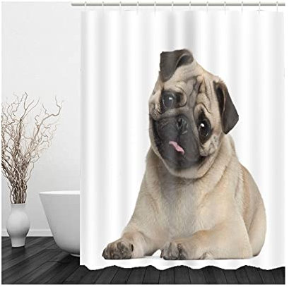 Duschvorhang Weiß, Duschrollo Um Die Ecke 150X200cm Polyester Shower Curtains Bulldogge Grau Braun für Badezimmer Badewanne