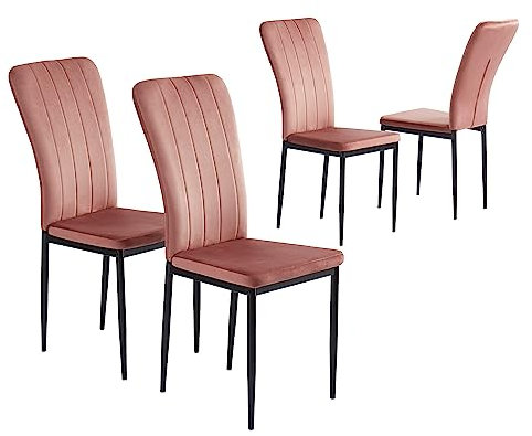 BAÏTA - Chaises Poppy Velours Rose Lot de 4