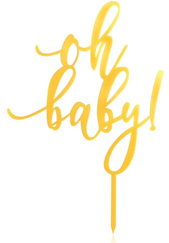 Handwritten Oh Baby Acrylic Cake Topper - Perfect for Birthday, Wedding, Party, or Valentine's Day Cake Decoration in Gold