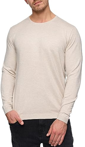 JEFF Herren Greyson Strickpullover mit Rundkragen | Feinstrick Pullover Cardigan Männer Beige, S